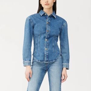 DL1961 Top Womens XS Western Tailored Denim Chambray Zita Shirt Blue Indigo $169